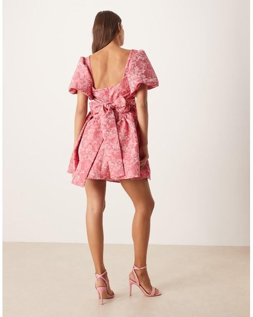 Sister Jane Pink Dream Bow Back Cinched Jacquard Mini Dress