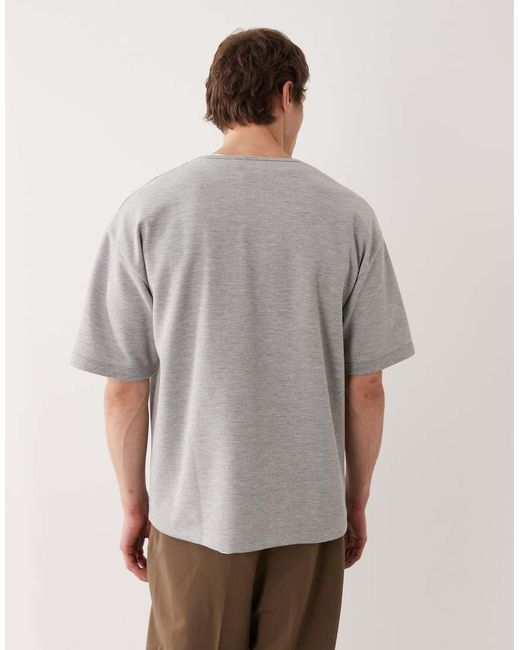 ASOS Gray Heavyweight Oversized Henley T-shirt With Chest Embroidery for men