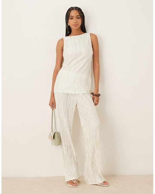 Vila Natural Plisse Slash Neck Sleeveless Top Co-ord