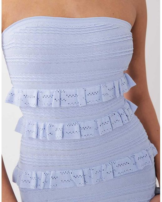 Gina Tricot Blue Tiered Frill Bandeau Maxi Dress