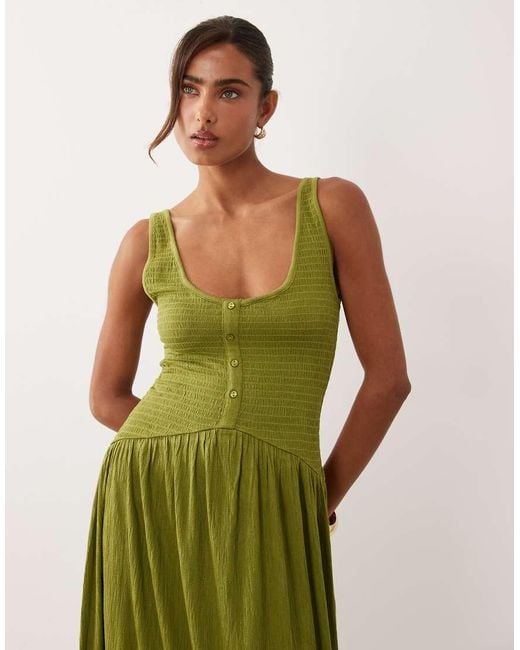 ASOS Green Crinkle Button Through Midi Dress