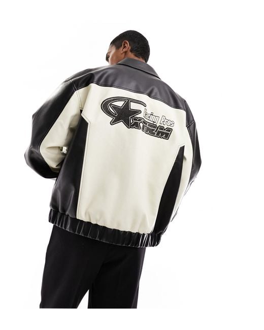 ASOS White Oversized Faux Leather Motocross Jacket for men