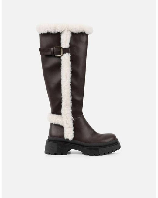 SIMMI Black Earhart Faux Fur Detail Chunky Boots