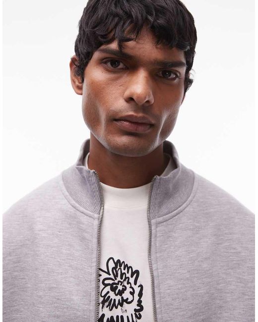 Sudadera Gris Jaspeado Extragrande Con Cremallera De Tejido Grueso Efecto Neopreno De Topman de hombre de color Black
