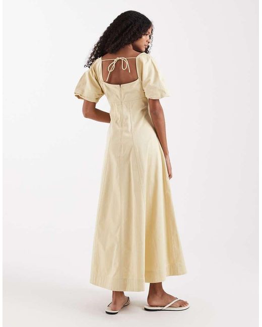 ASOS Natural Square Neck Structured Cotton Midi Dress With Back Strap