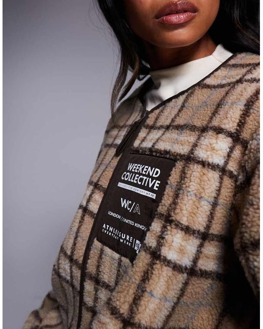 ASOS Multicolor Weekend Collective Borg Zip Through Fleece With Neutral Check Design