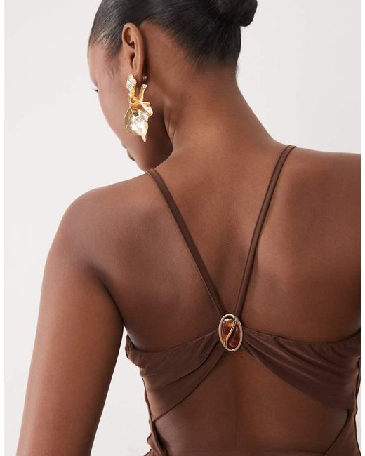 ASOS Brown Co-Ord Slinky U Scooped Bodysuit With Trim