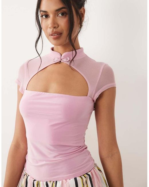 ASOS Pink Rouleau Loop Cut Out Top