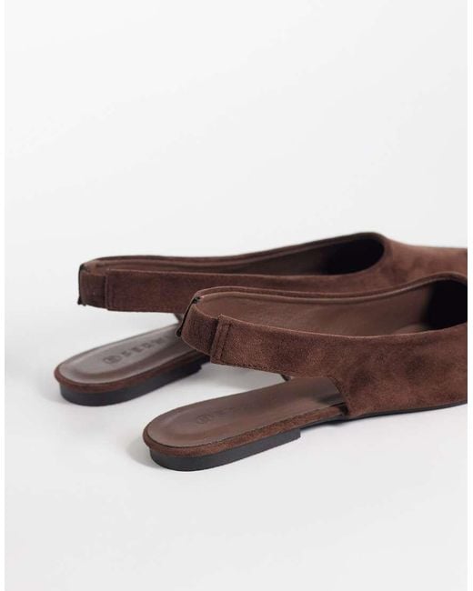 SEQWL Wide Fit Brown Scar Faux Suede Sling Back Pointed Ballet Flats