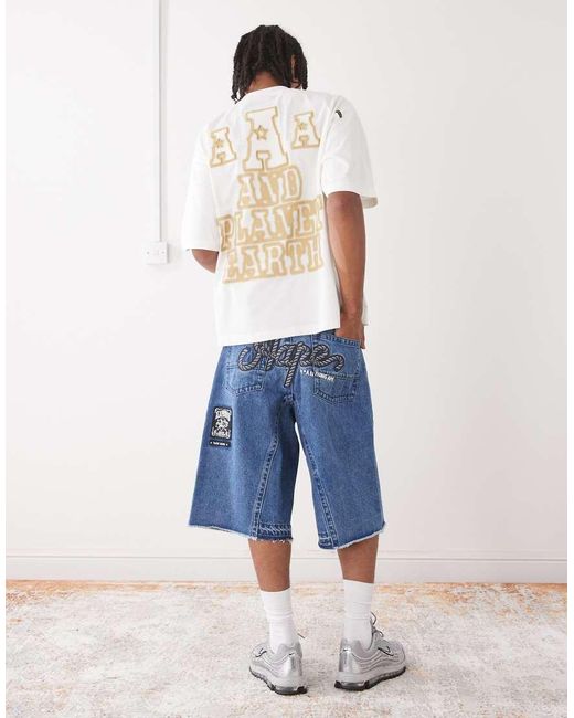 Aape By A Bathing Ape Blue Aape By A Bathing Ape Denim Shorts With Logo Embroidery for men