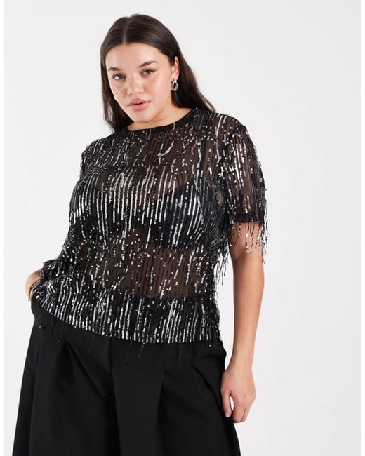 ONLY Black Tassels Sequin Mesh Top