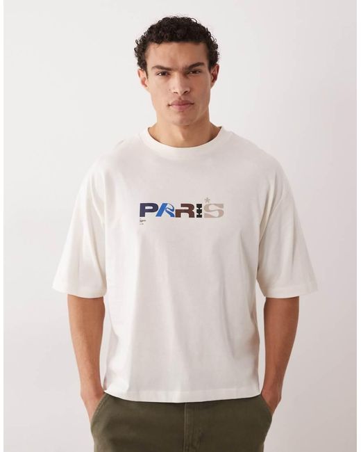 ASOS White Boxy Oversized T-shirt With Paris Graphics for men