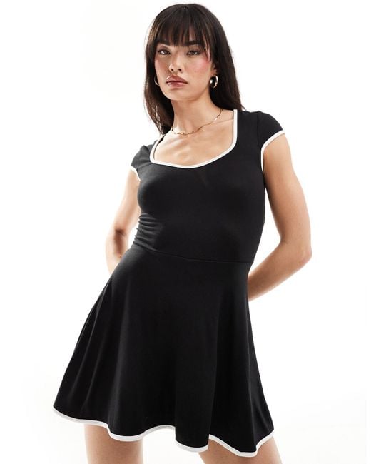 ASOS Black Sweetheart Neckline Mini Dress With Contrast Binding And Cutout Back Detail