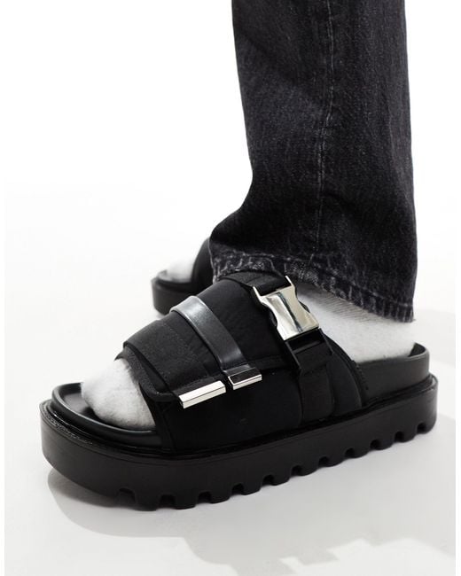 ASOS Black Chunky Strap Sandals With Silver Hardware for men
