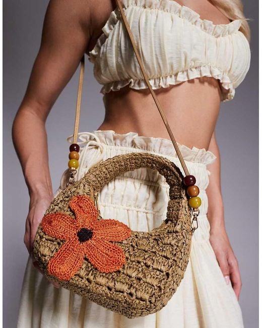 River Island Natural Raffia Shoulder Bag With Flower Detail