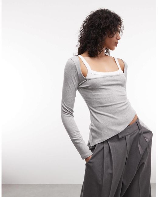 Collusion Gray Asymmetric Hem Double Layer Top