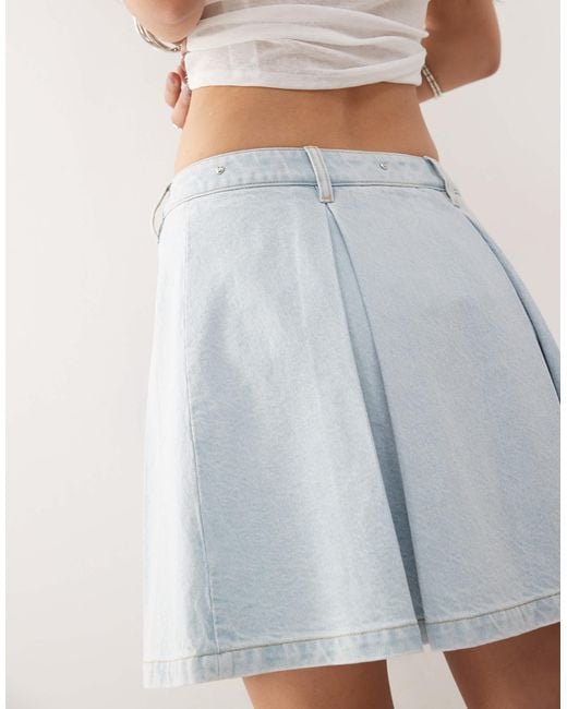 Monki Blue Pleated Mini Denim Skirt