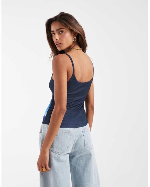 ASOS Blue Cocktail Print Contrast Binding Jersey Cami Top