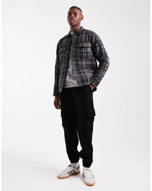 Only & Sons Gray Quilted Check Jacket for men