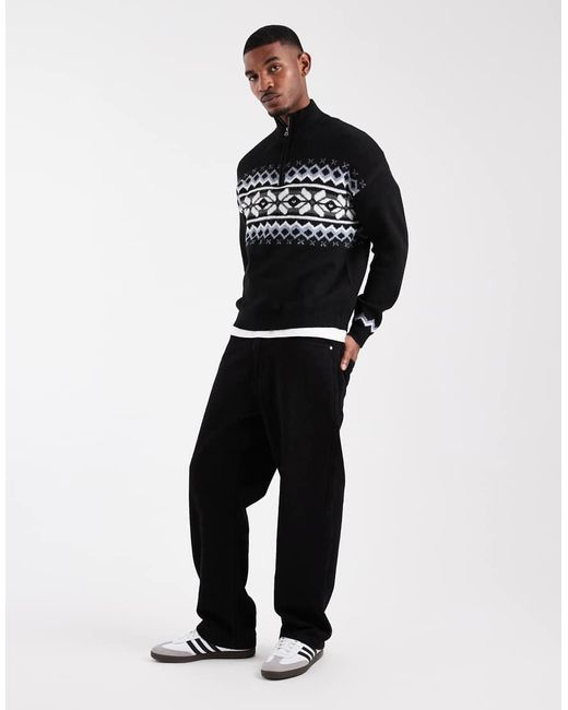 Only & Sons Black Fairisle 1/4 Zip Jumper for men