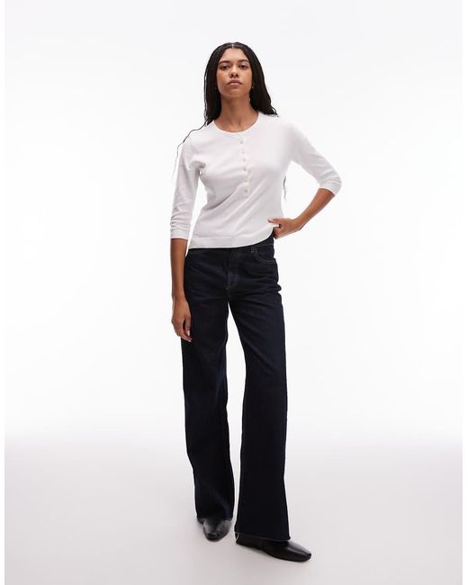 ARKET White Rib Knit Henley Top With Long Sleeves