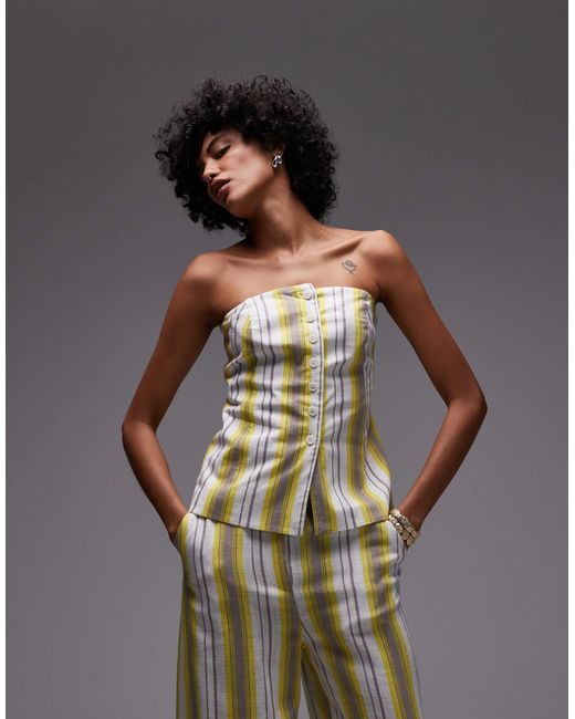 TOPSHOP Multicolor – trägerloses oberteil aus leinen mit gelben streifen, kombiteil
