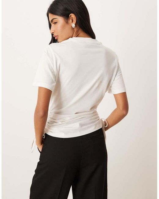 ASOS White Ruched Detail Tie Side Short Sleeve Crew Neck Tee
