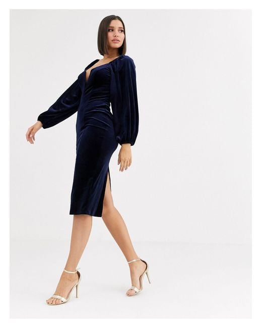 velvet balloon sleeve dress