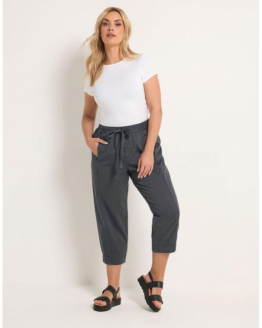 Yours Clothing Blue Twill Barrel Leg Trousers