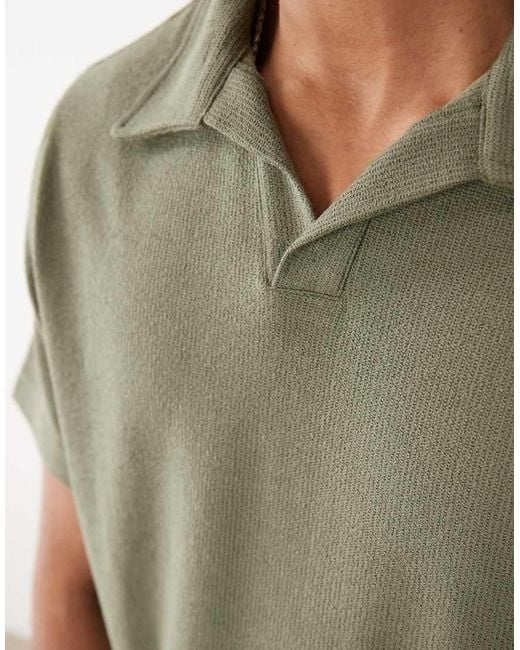 Mango Green Cotton Rich Textured Knit Revere Neck T-shirt for men