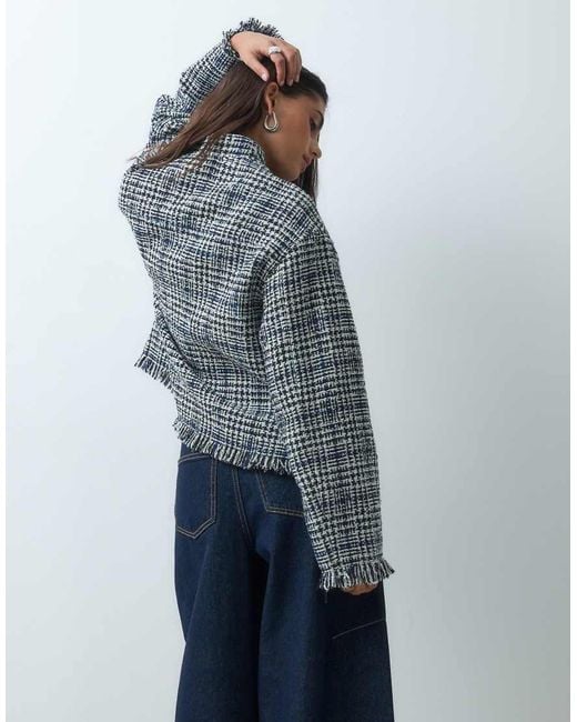 ASOS Blue Collarless Wool Blend Boucle Jacket