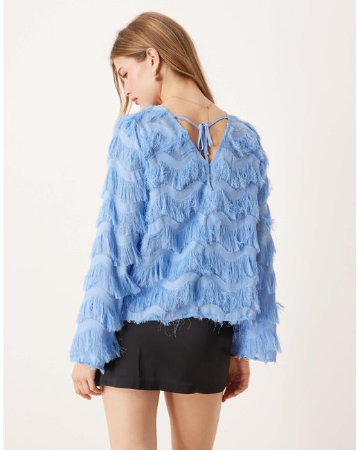 Y.A.S Blue Textured Flared Sleeve Blouse