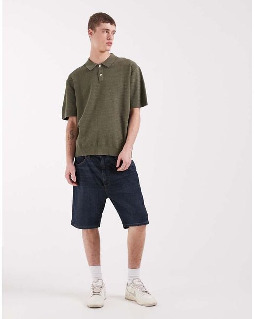 Redefined Rebel Green Izan Boxy Fit Short Sleeve Knit Polo for men