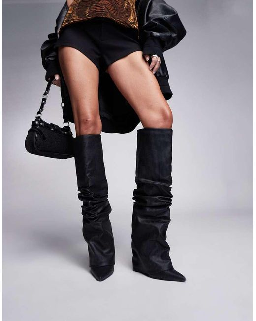 SIMMI Black Simmi Leif Foldover Rouched Knee Boot
