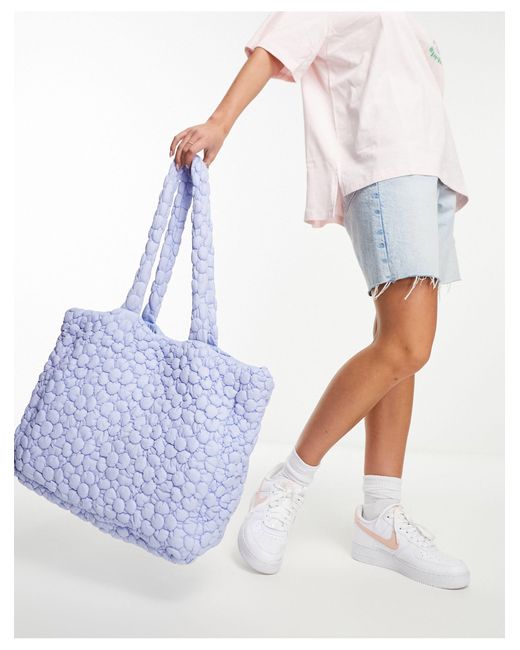 Daisy Street White Floral Stitch Padded Tote Bag