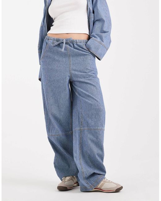 Object Blue Tie Waist Wide Leg Jeans
