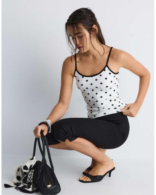 Stradivarius White Ribbed Strap Top