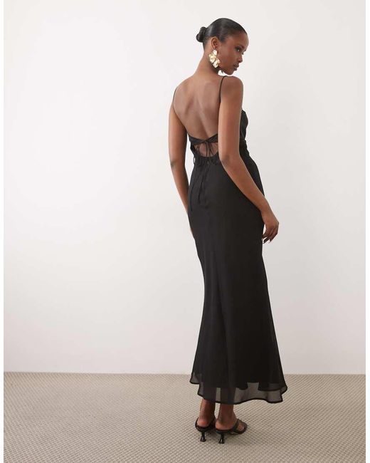 ASOS Black Bias Cut Sheer Chiffon Cami Maxi Dress With Satin Bust And Lace Panel