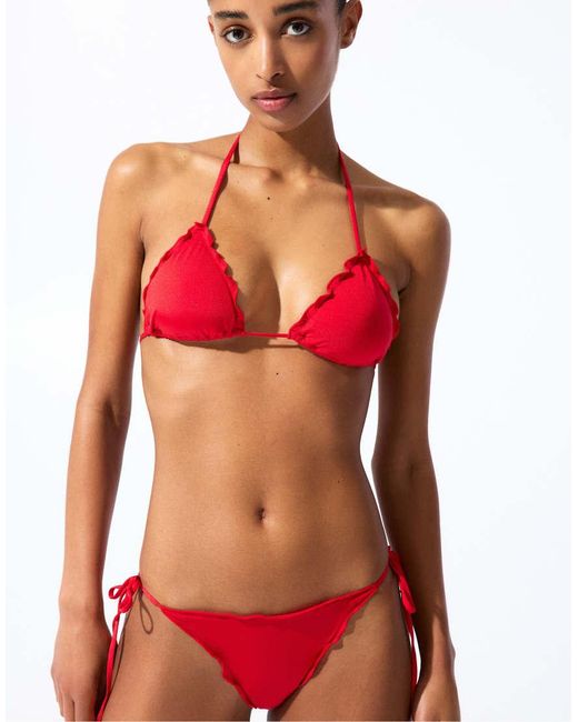 Pull&Bear Red Frilled Bikini Bottoms
