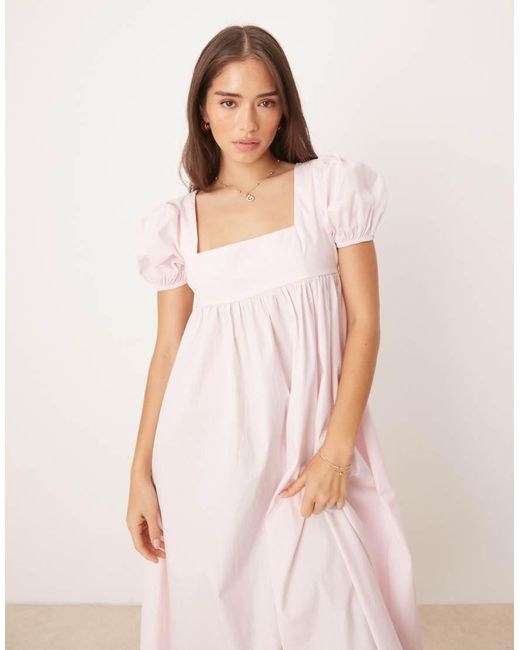 Collective The Label Pink Square Neck Puff Sleeve Midaxi Dress