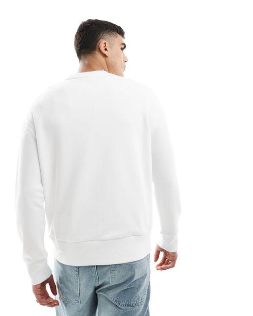 Calvin Klein White Nano Logo Cotton Modal Crew Neck Sweatshirt for men