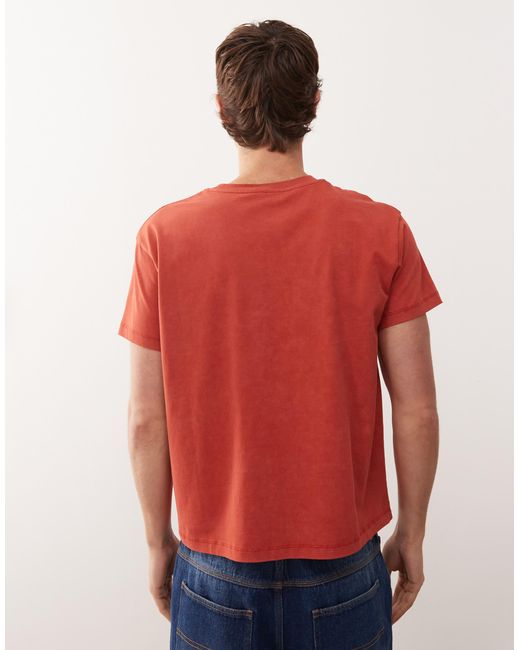 Reclaimed (vintage) Red Slim Cropped Boxy Tee With Fruit Graphic Print for men