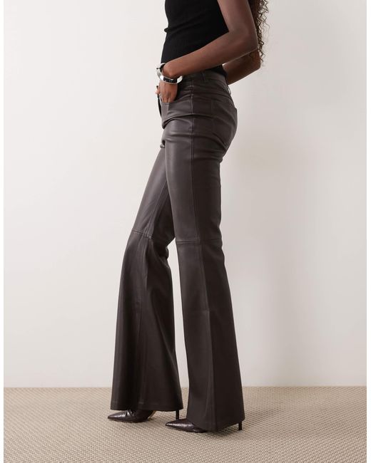 Mango Brown Flared Leather Look Pants