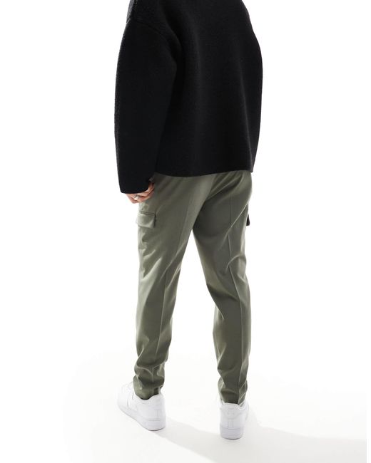ASOS Black Smart Tapered Fit Pants With Cargo Pockets for men