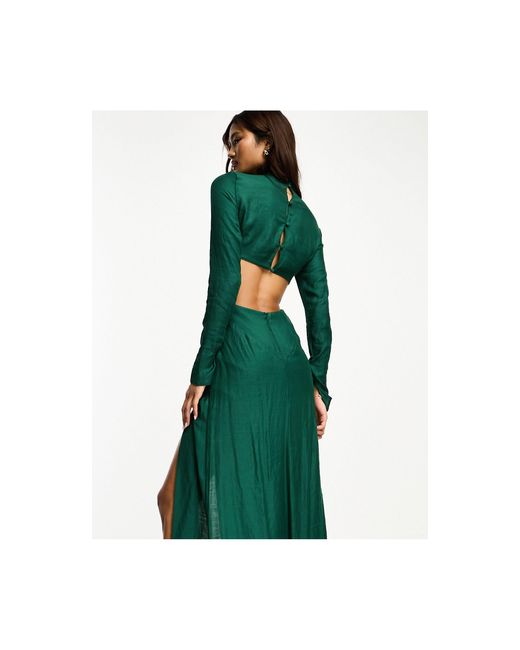 ASOS Green Twist Waist Maxi Dress With High Neck