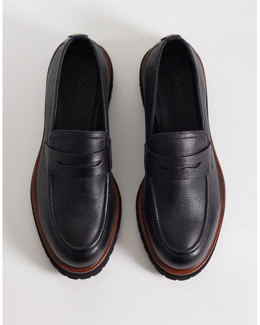 ASOS Black Penny Loafer With Cleated Sole for men