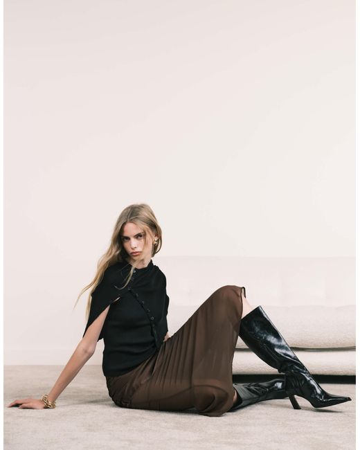 New Look Brown Satin And Chiffon Bias Midi Skirt
