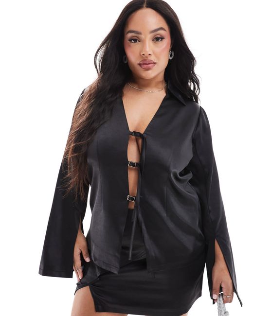 Renee Studio Black Plus x michelle nayla – exklusive satin-hemdbluse