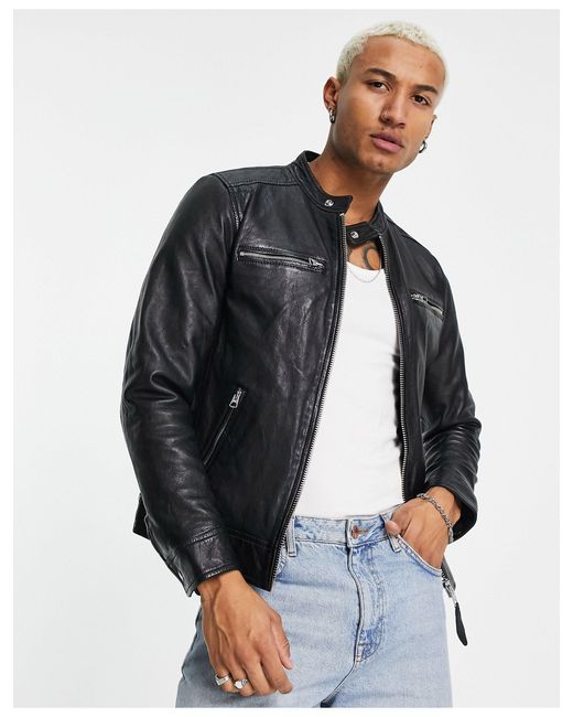 Schott Nyc Black Newport Leather Moto Jacket for men