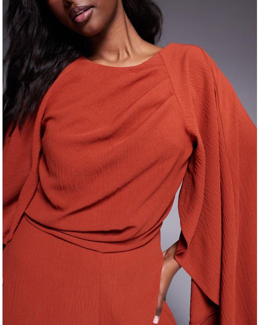 ASOS Red Cape Detail Wide Leg Jumpsuit With Open Back